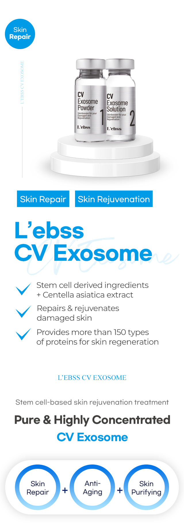 L'ebss CV Exosome MTS Microneedling skin booster descriptive page microneedling treatment for skin repair, and rejuvenation in Korea