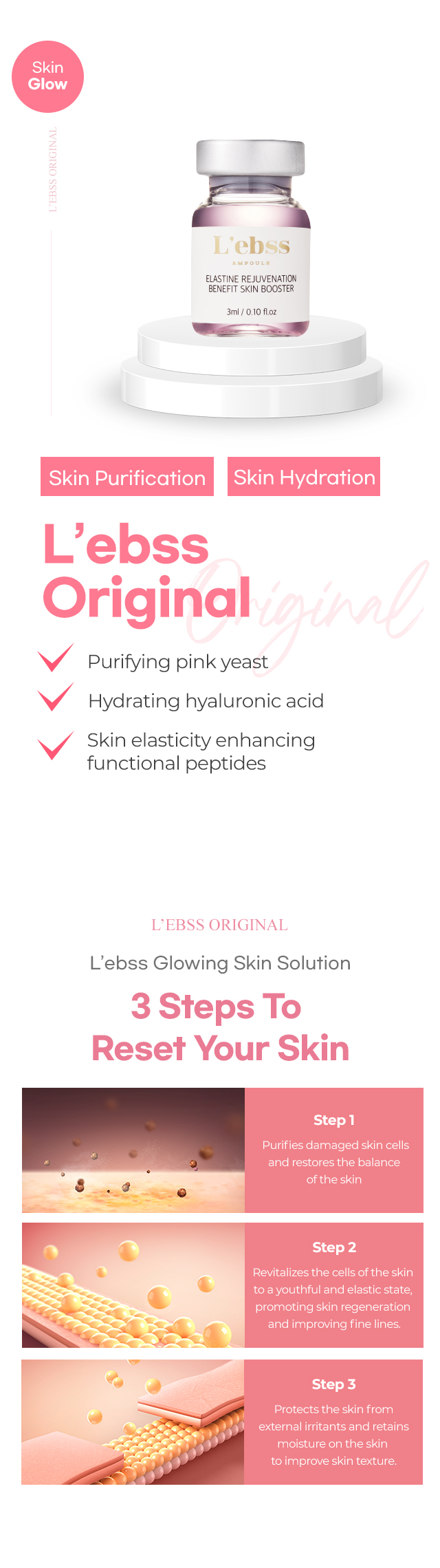L'ebss Original MTS Microneedling skin booster descriptive page microneedling treatment for hydration, and glass skin in Korea