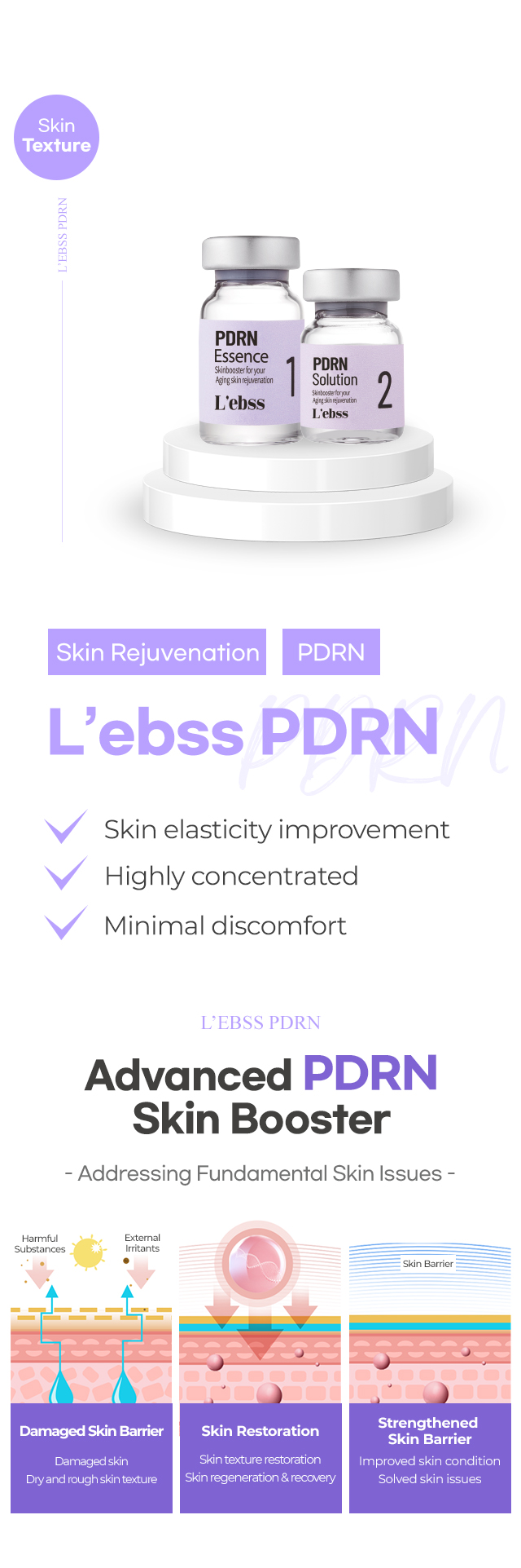 L'ebss PDRN MTS Microneedling skin booster descriptive page microneedling treatment for skin rejuvenation and skin elasticity improvement in Korea, main ingredient contains salmon DNA