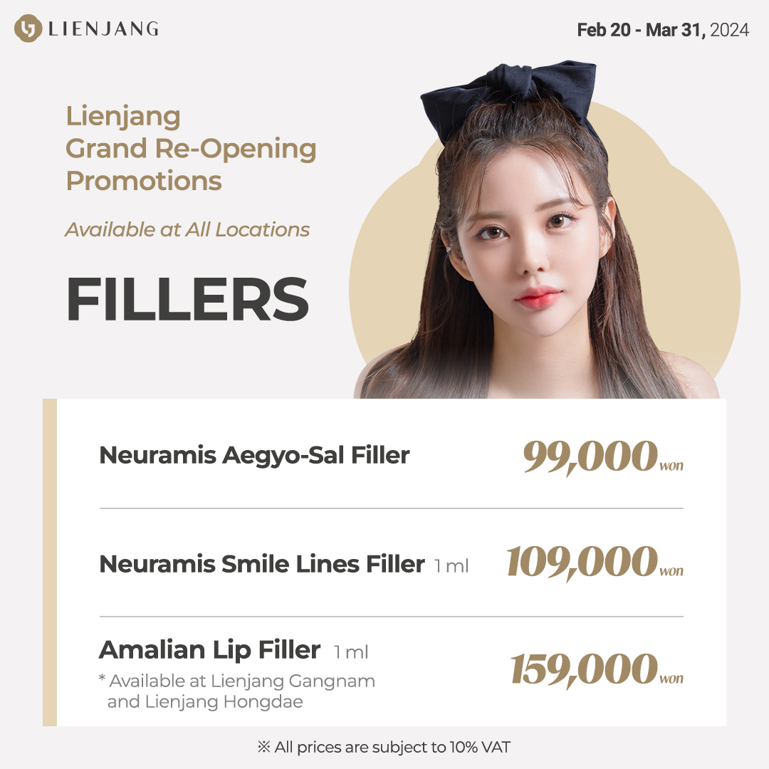 Promotional image for exclusive fillers at Lienjang's Grand Re-opening featuring Neuramis and Amalian fillers. Explore unbeatable prices and rejuvenate your beauty with our special offers.
