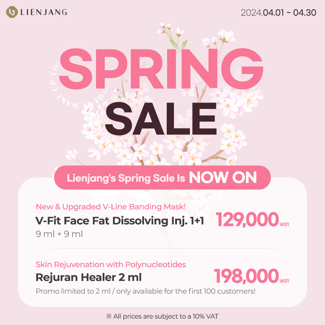 Face fat dissolving injection and Rejuran Healer promotion at Korea's best beauty clinic in Seoul. Spring sale promotion showcasing face fat dissolving injection and Rejuran Healer at our renowned Seoul clinic.