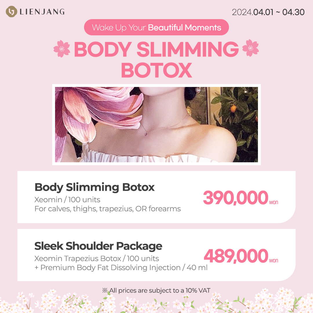 Body slimming injectable treatment promotion during spring sale at a premier beauty clinic in Seoul, Korea.