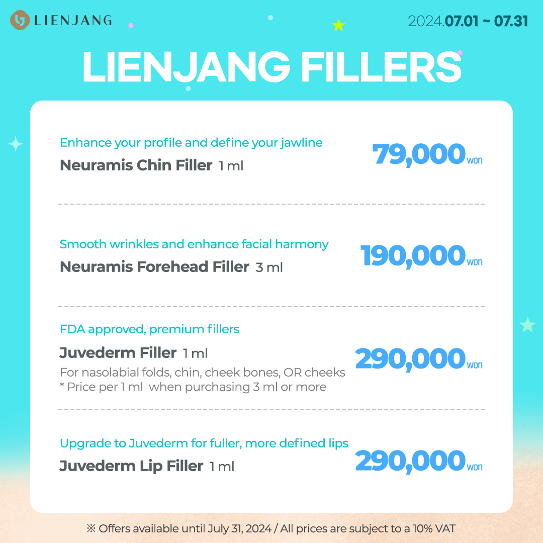 Neuramis and Juvederm fillers at Lienjang beauty clinic! Find the best deals in Korea