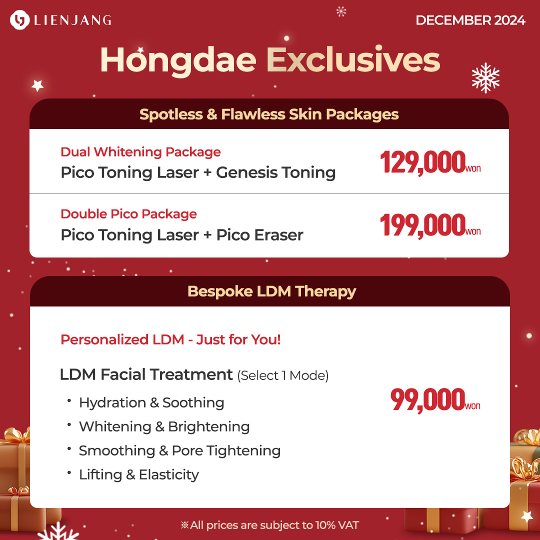 Lienjang Hongdae has special promotions for December, 2024. Gift yourself with nice facial treatments to end the year!