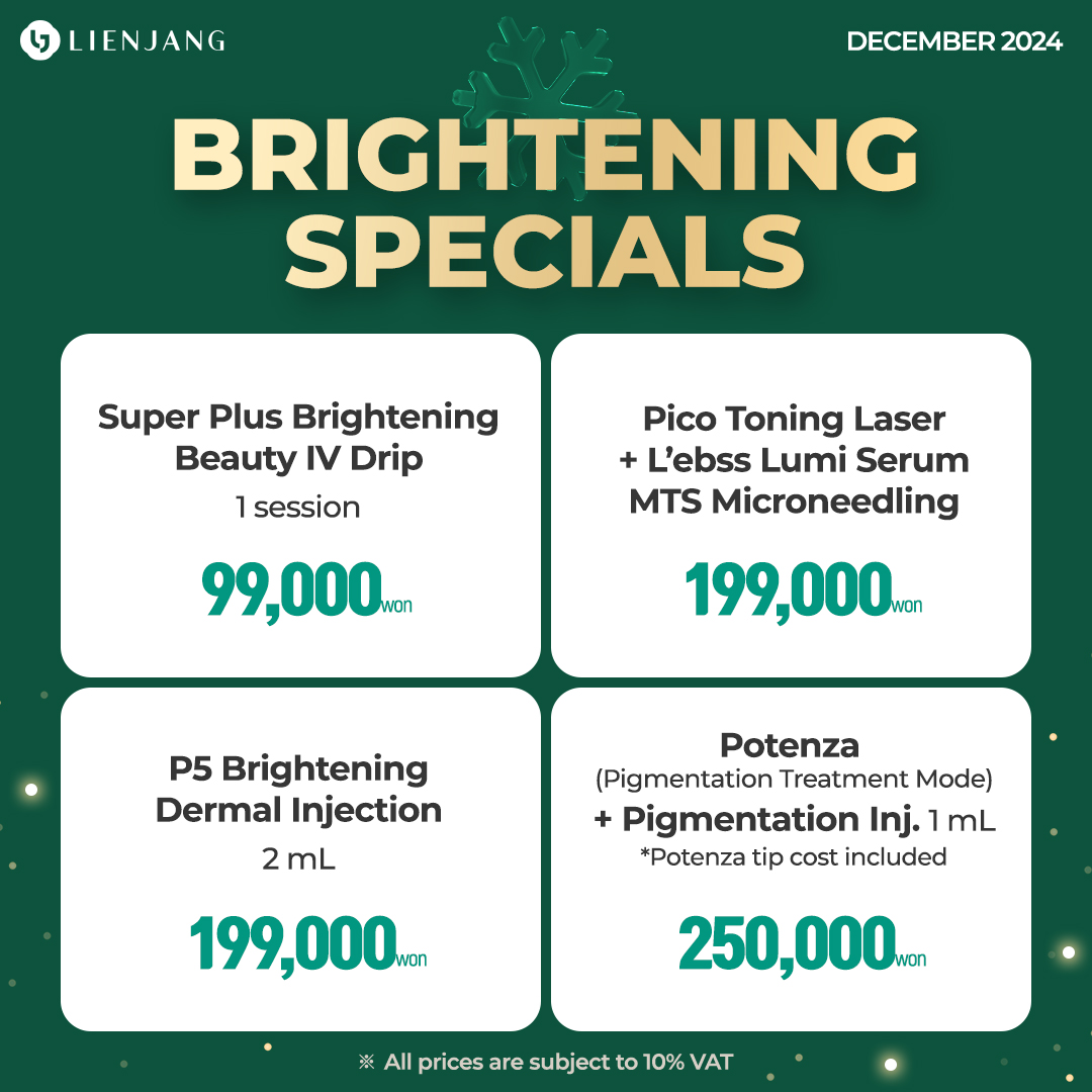 Snow White Transformation is available now at Lienjang! Check out our brightening specials with brightening IV drips, Pico Toning laser, MTS microneedling, P5 dermal injections and Potenza!