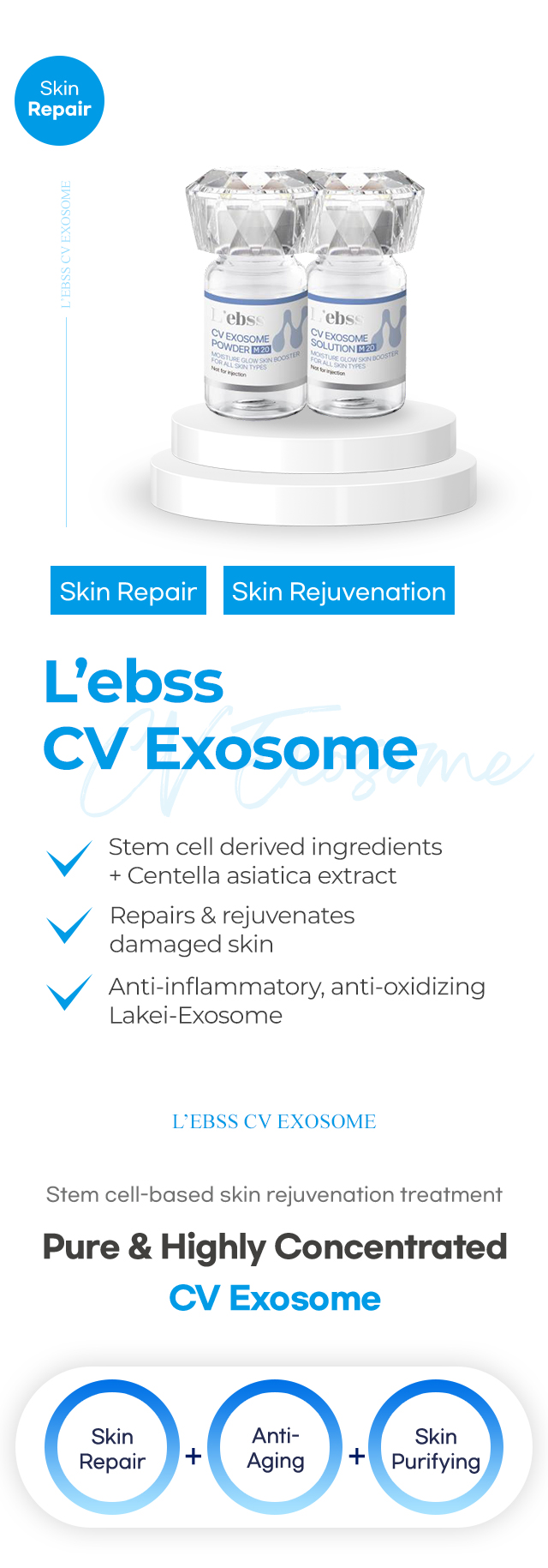 L'ebss CV Exosome MTS Microneedling skin booster descriptive page microneedling treatment for skin repair, and rejuvenation in Korea