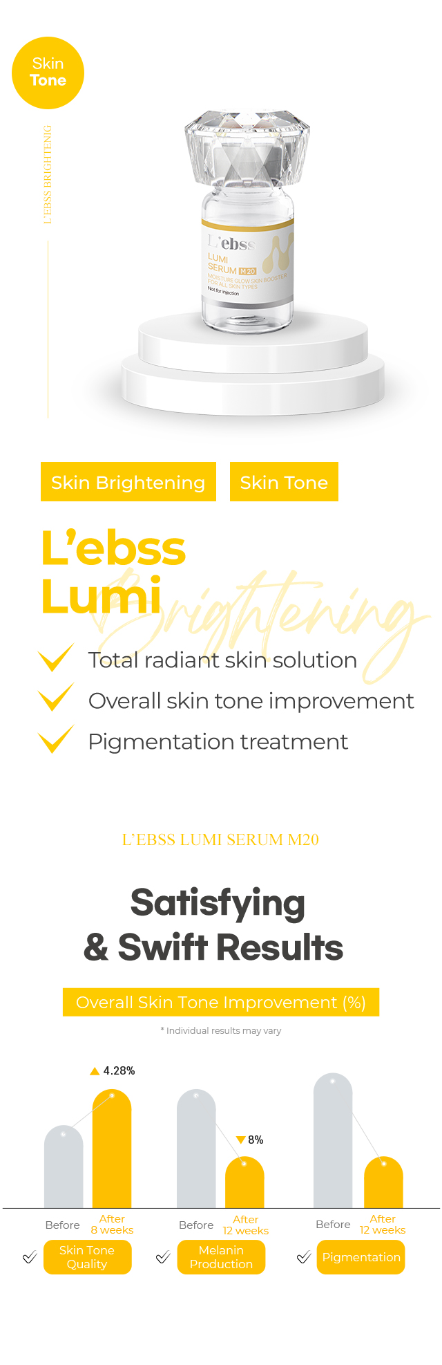 L'ebss Lumi MTS Microneedling skin booster descriptive page brightening microneedling treatment for uneven skin tone and pigmentation in Korea