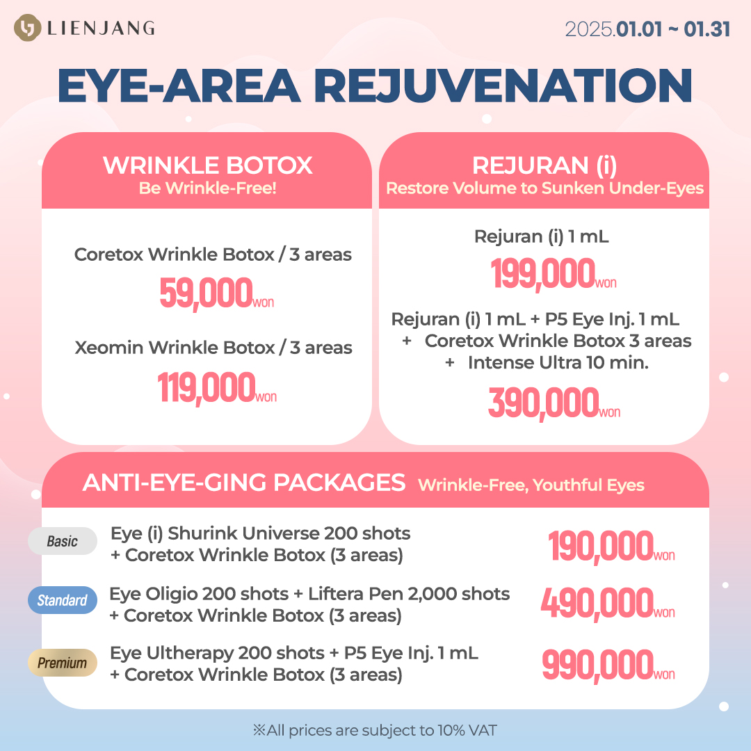 Achieve under eye glow and ageless eyes with botox, filler, and shurink! Rejuran i also helps boost collagen production and help you revital-eyes!!