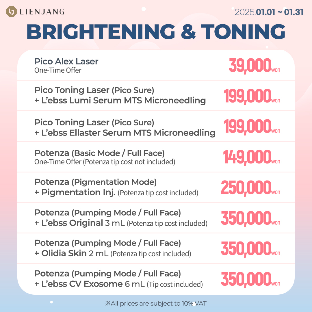 Snow White Transformation is available now at Lienjang! Check out our brightening specials with brightening IV drips, Pico Toning laser, MTS microneedling, P5 dermal injections and Potenza!