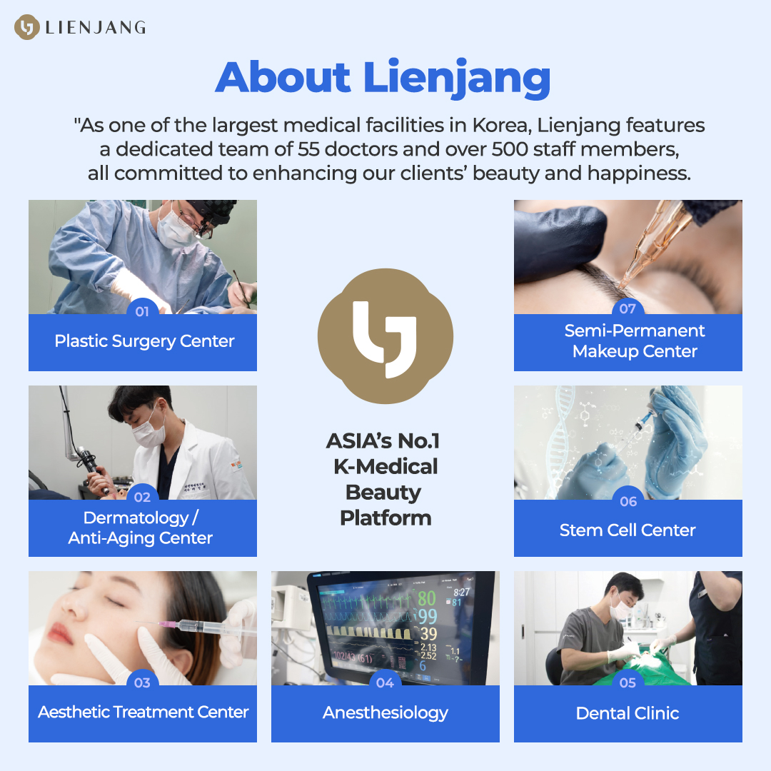 As one of the largest medical facilities in Korea, Lienjang features a dedicated team of 55 doctors and over 500 staff members, all committed to enhancing our clients' beauty and happiness.