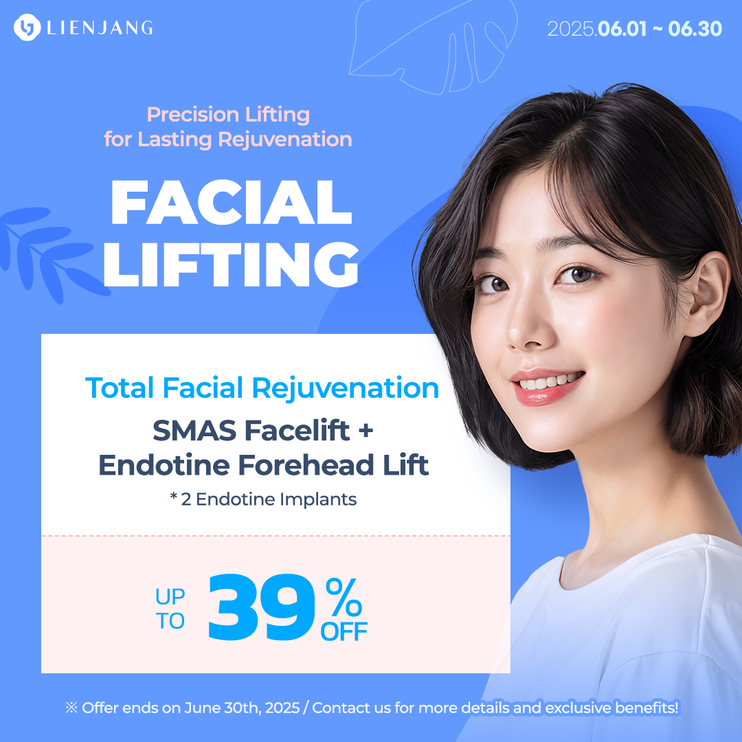 Experience customized lifting solution for a youthful appearance at Lienjang! Lienjang Lifting surgeries such as mini facelift, SMAS facelift, SMAS face and neck lift, and endotine forehead lift are on sale!