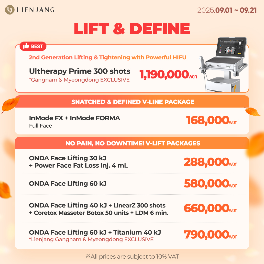 Explore Lienjang's premium lifting treatments with powerful HIFU and effective RF. Don't miss out our ONDA specials with amazing package deals!