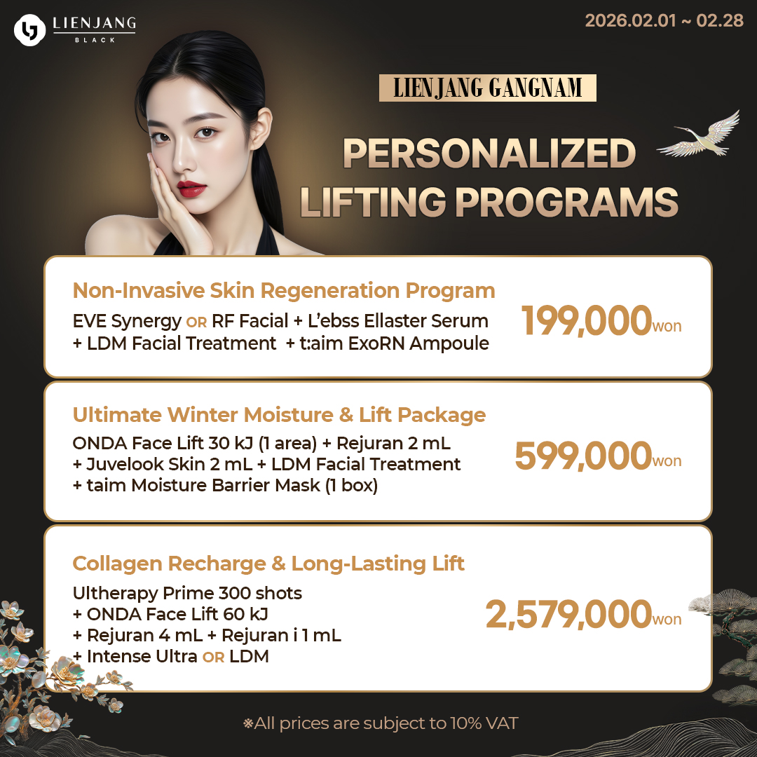 Premium skinl lifting and tightening for a total rejuvenation and anti-aging care, exclusively available at Lienjang Black (Lienjang Gangnam)