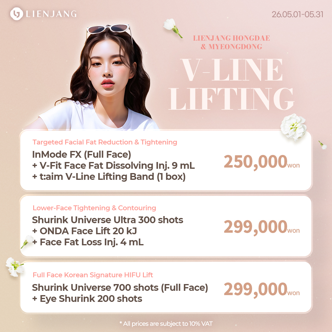 Explore Lienjang's v-line lifting treatments with powerful HIFU and effective RF. Don't miss out our InMode and Shurink specials with amazing package deals! Get the perfect, snatched, sculpted jawline.